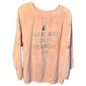 Disney Beauty and the Beast Belle Velour Graphic Pink Oversized Sweatshirt - L